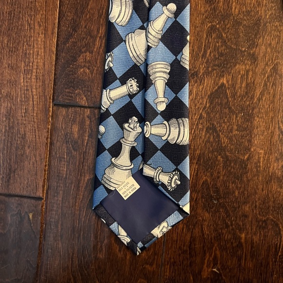 Chess Pieces Neck Tie Blue - Picture 4 of 7
